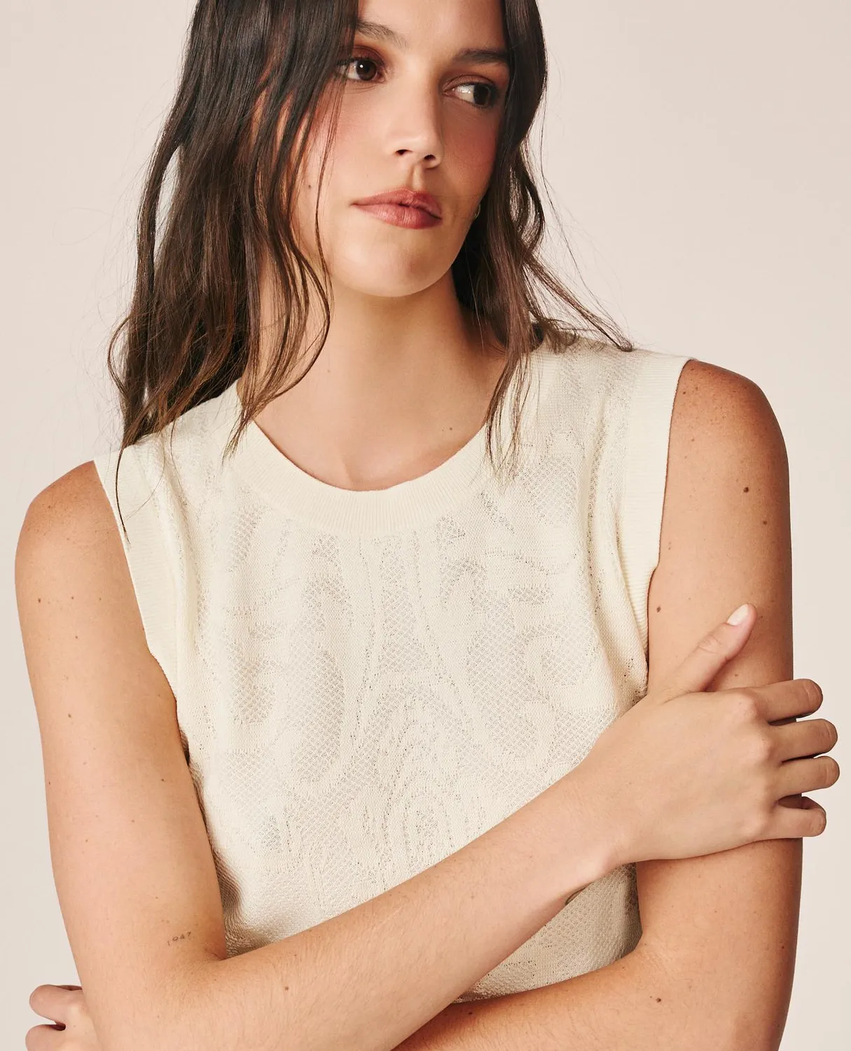 Alma en Pena I26CL1402 top maille jacquard blanc