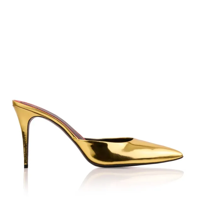 Maison Ernest Lux 85 mules or cuir miroir talon 8,5 cm