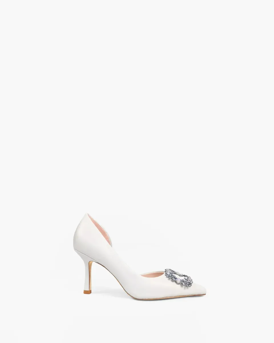 Mi/Mai Astoria White Leather escarpins blanc strass cristaux