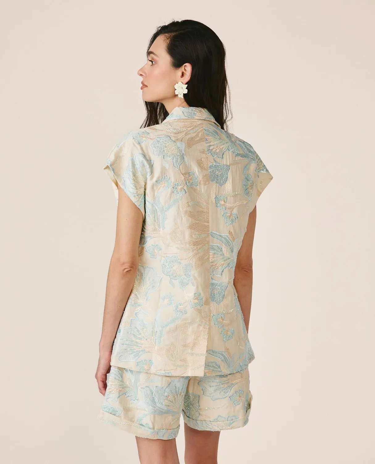 Alma en Pena V26CL1405 gilet bleu brodé perles