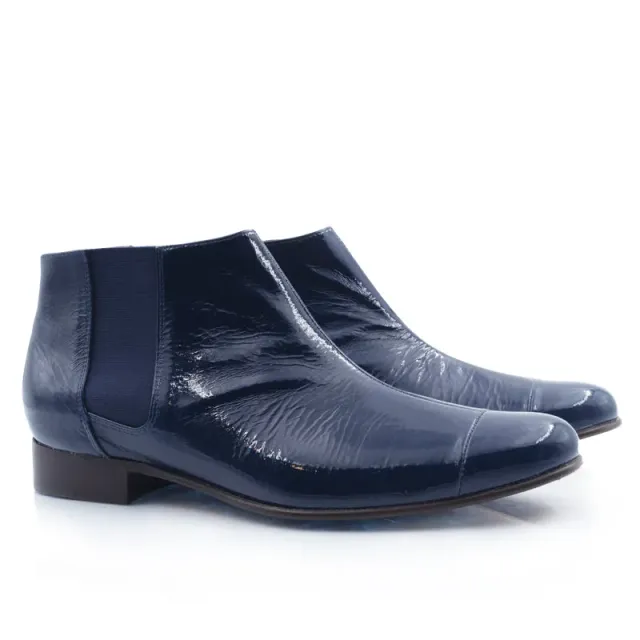 Bégum Paris Lucrèce vogue bottines vernies bleu pétrole 2 cm