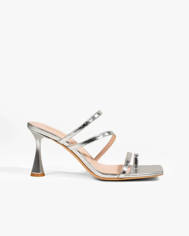 Mi/Mai Sorento Silver Snake sandales cuir argenté talon haut