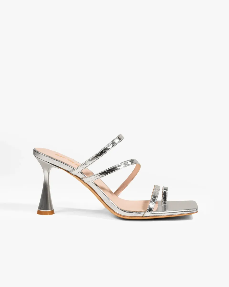 Mi/Mai Sorento Silver Snake sandales cuir argenté talon haut