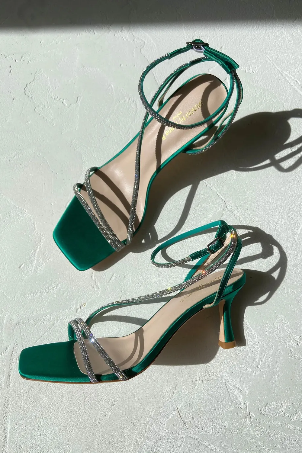 Mi/Mai Capri Green sandales talons vertes strass