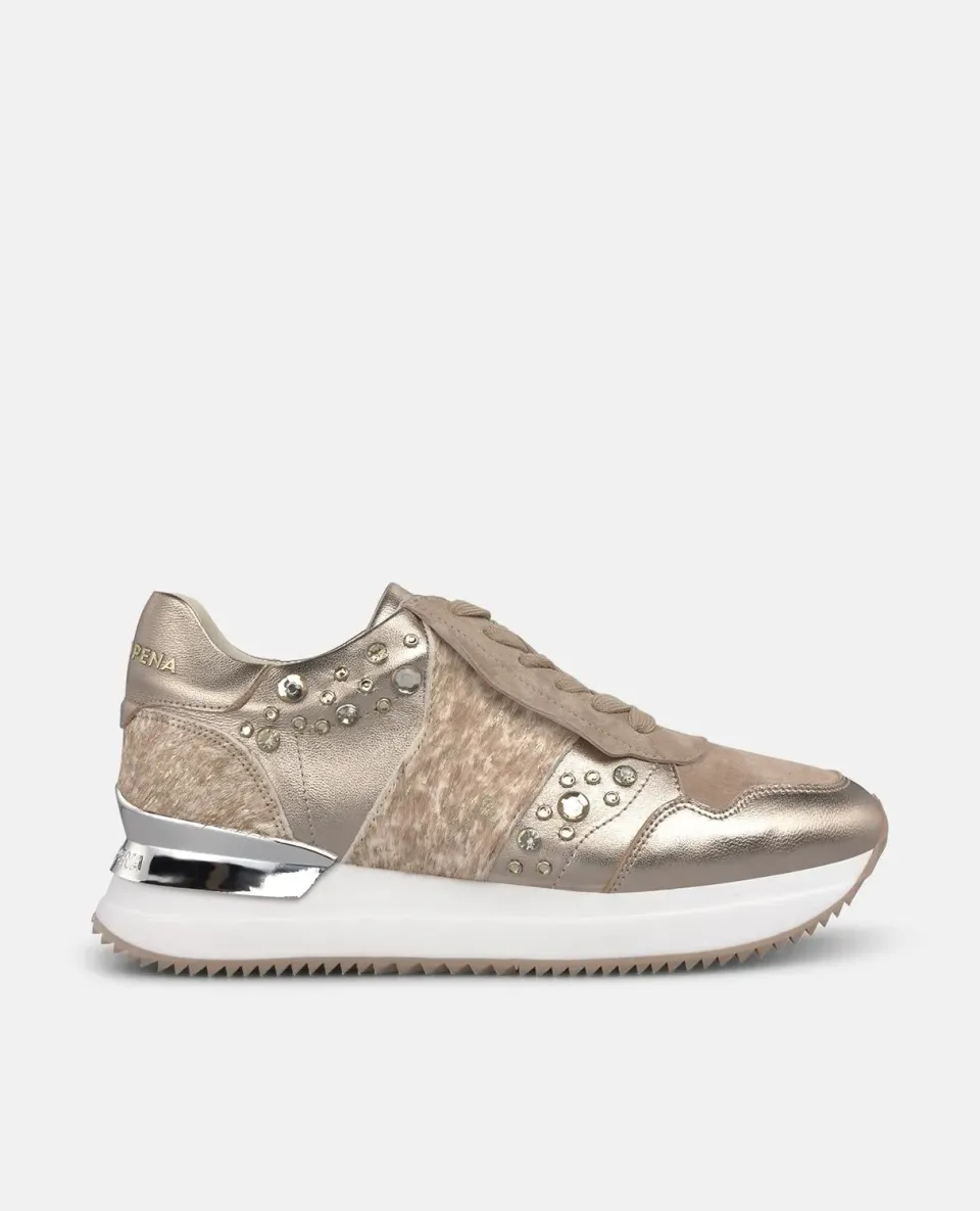 Alma en Pena I261104 sneakers vison strass plateforme 4 cm