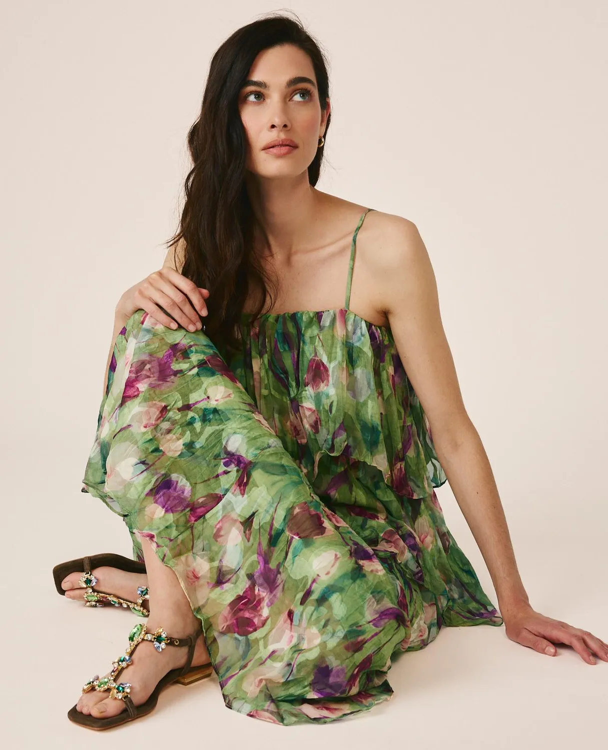Alma en Pena V26CL0249 robe midi verte volants