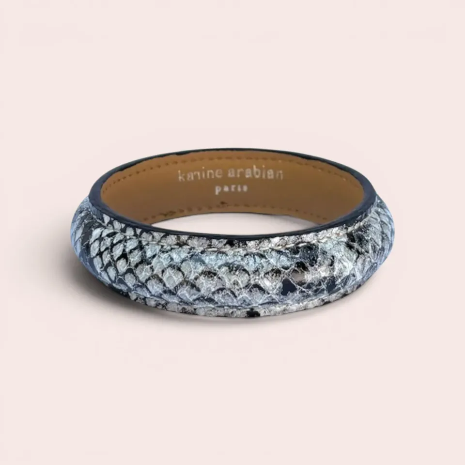 Karine Arabian JONC bracelet cuir serpent gris noir