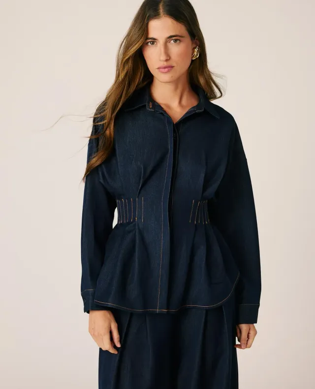 Alma en Pena I26CL0404 chemise denim indigo plissée