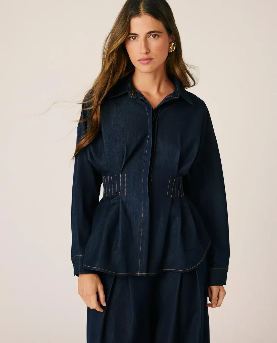 Alma en Pena I26CL0404 chemise denim indigo plissée