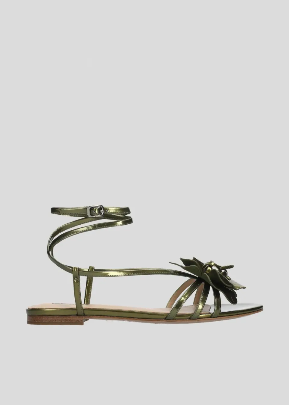 Lola Cruz Tulipa sandales plates kaki