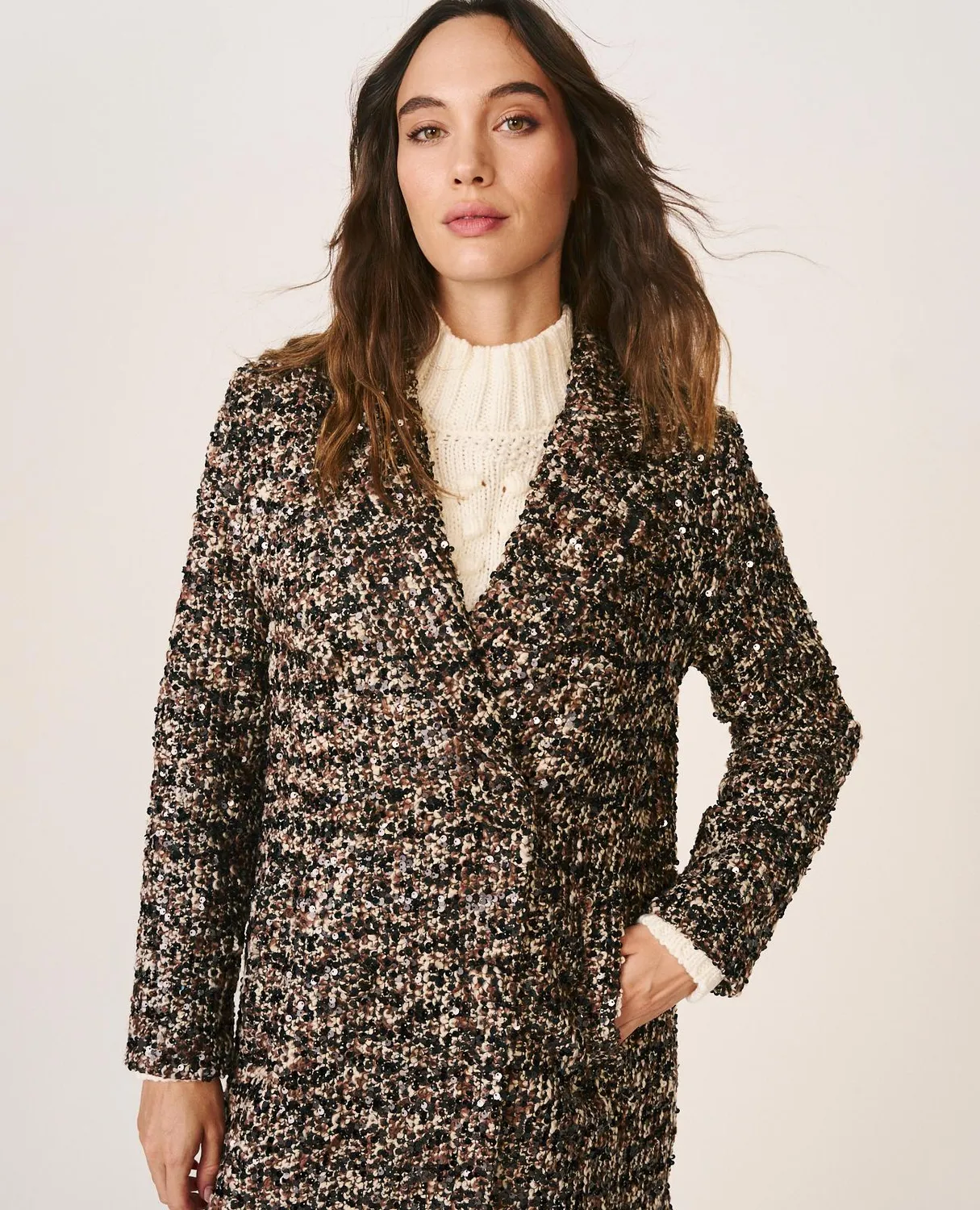 Alma en Pena I26CL1502 manteau tweed marron sequins
