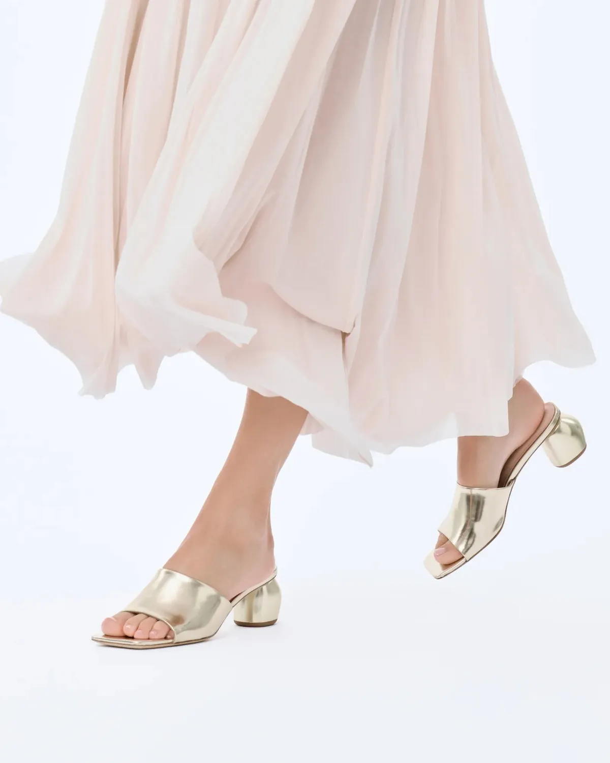 Mi/Mai Gemma Low Gold mules cuir doré talon 5cm
