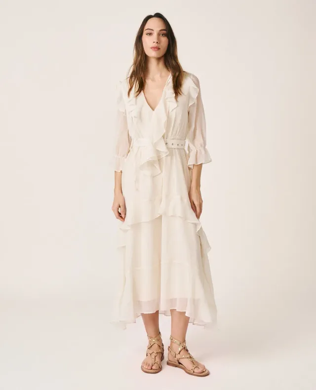 Alma en Pena V26CL0218 robe midi blanche volants