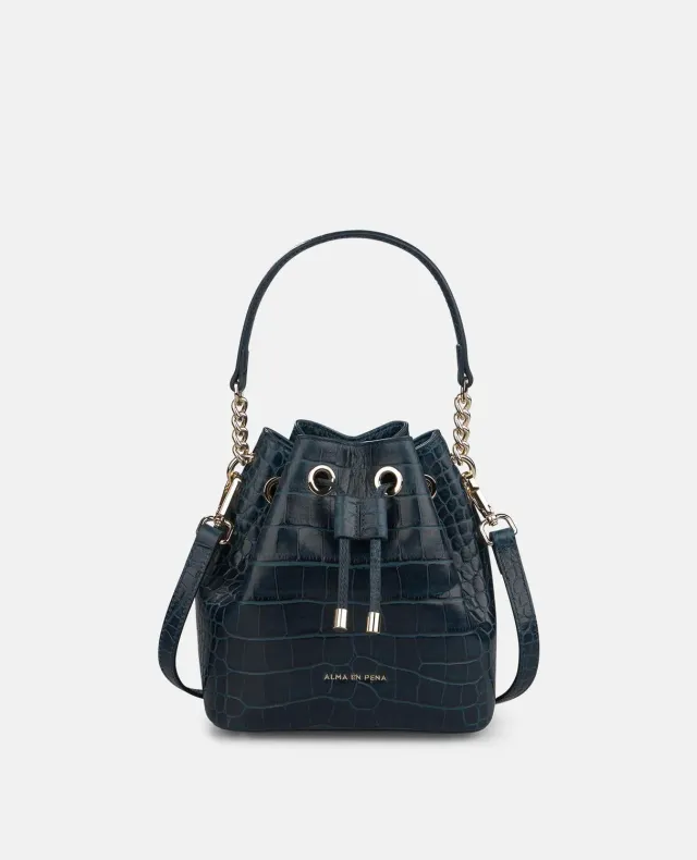 Alma en Pena BG209 sac bombonera cuir bleu bandoulière