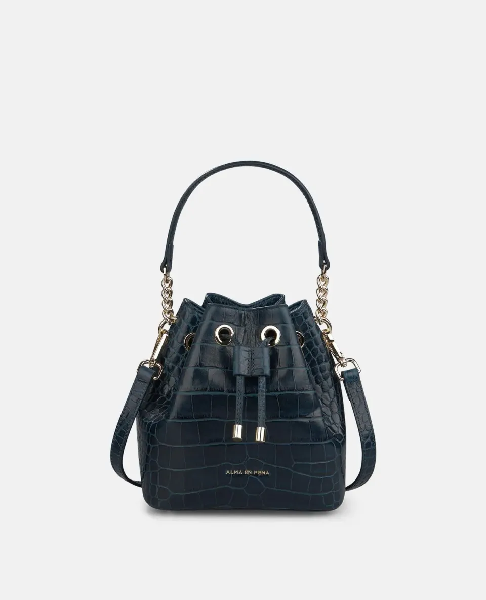 Alma en Pena BG209 sac bombonera cuir bleu bandoulière