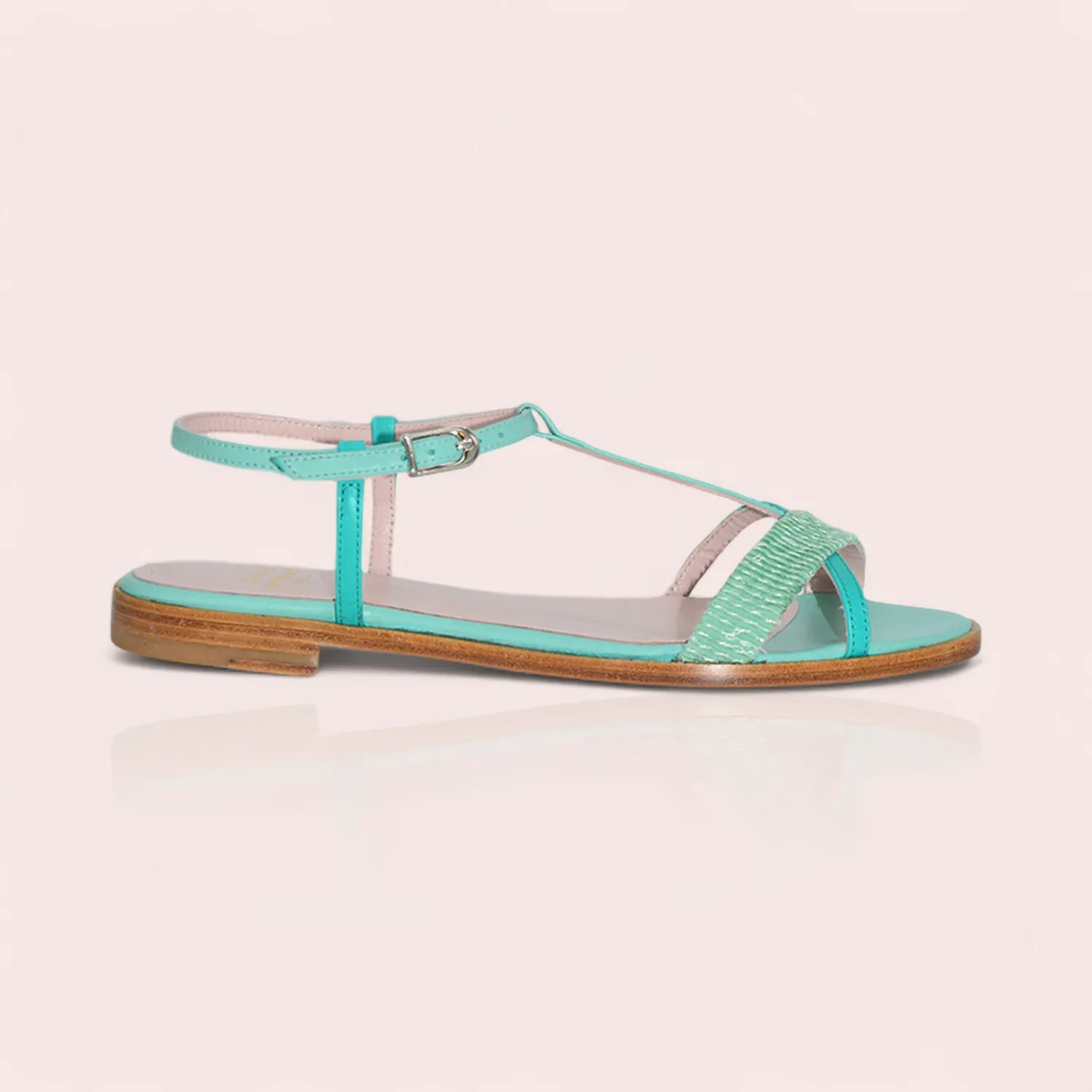 Karine Arabian CARLA sandale plate vert cuir lisse