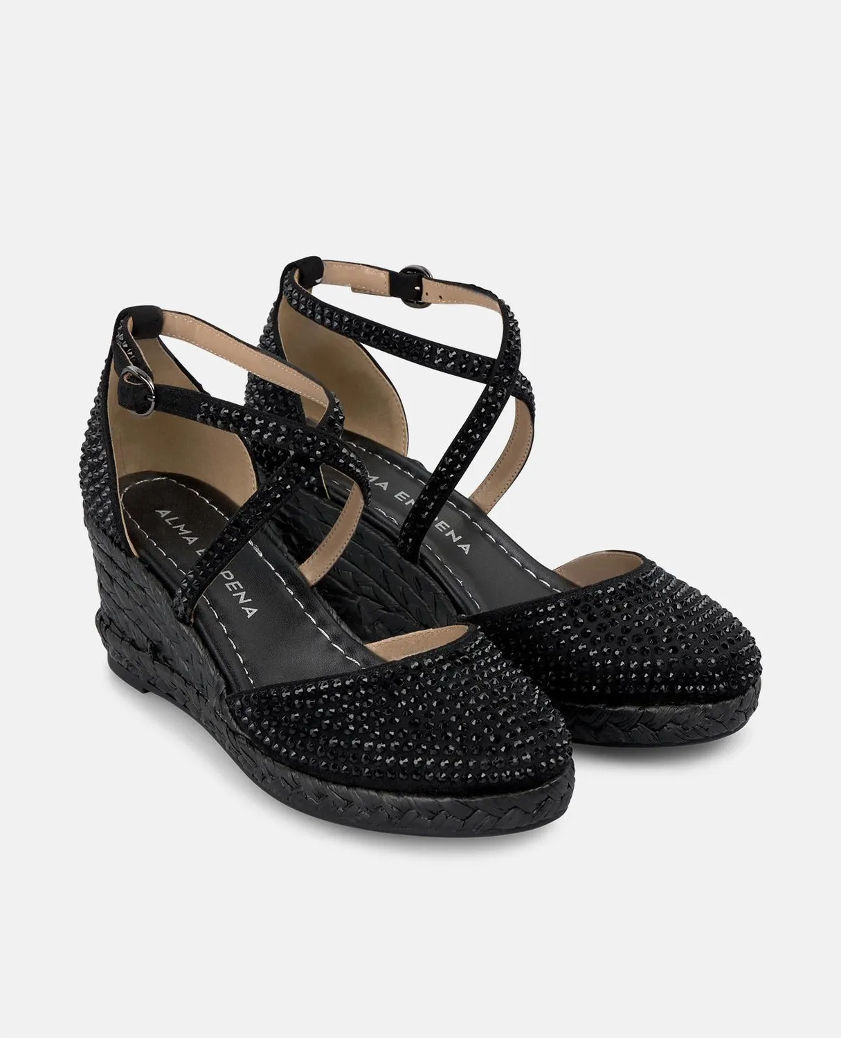 Alma en Pena V2551053 compensées noires strass cuir 5 cm