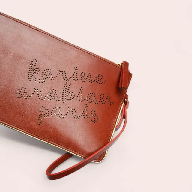 Karine Arabian CARIE pochette cuir cognac 15x25cm zippée