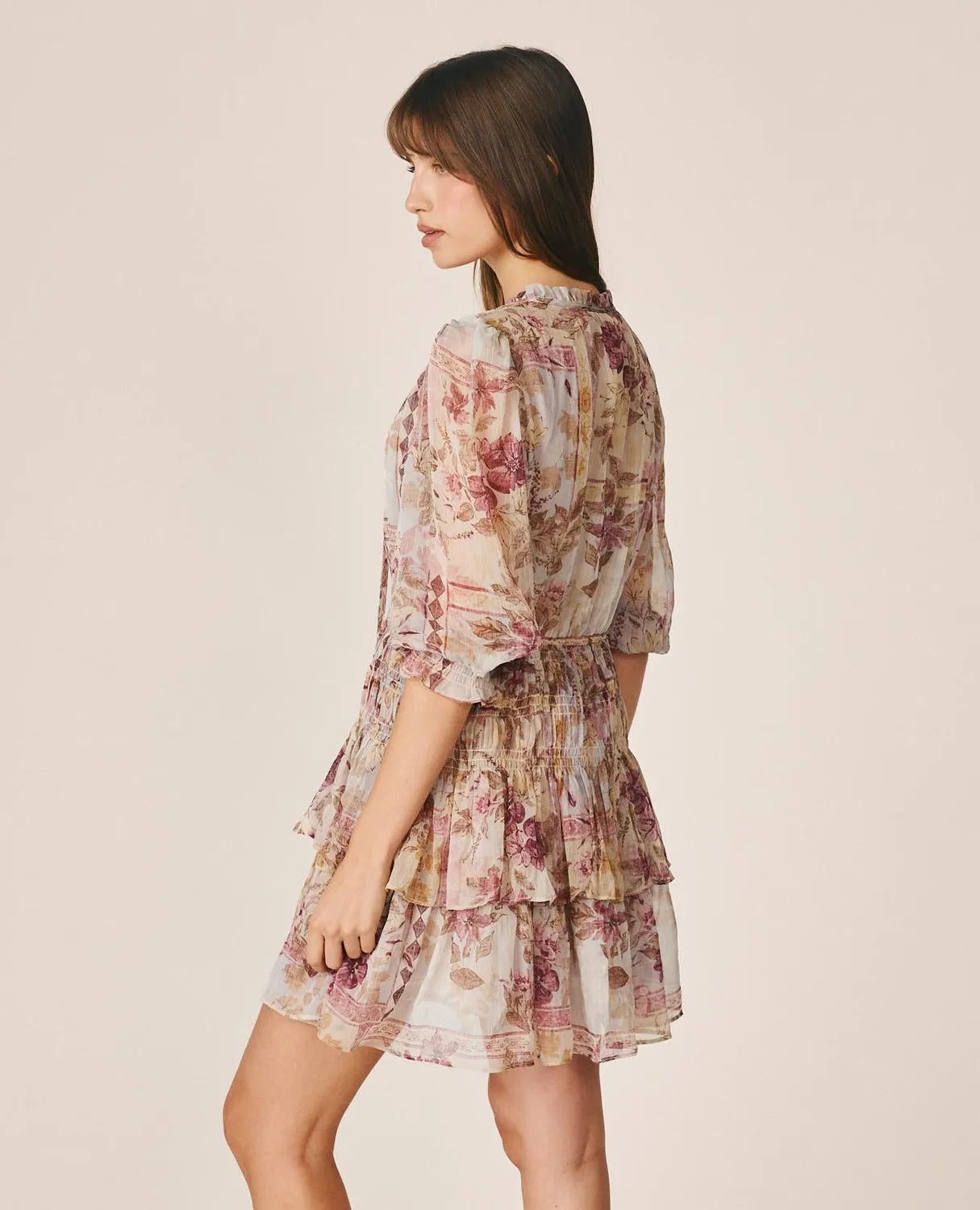 Alma en Pena I26CL0110 robe courte gaze rose fleurie