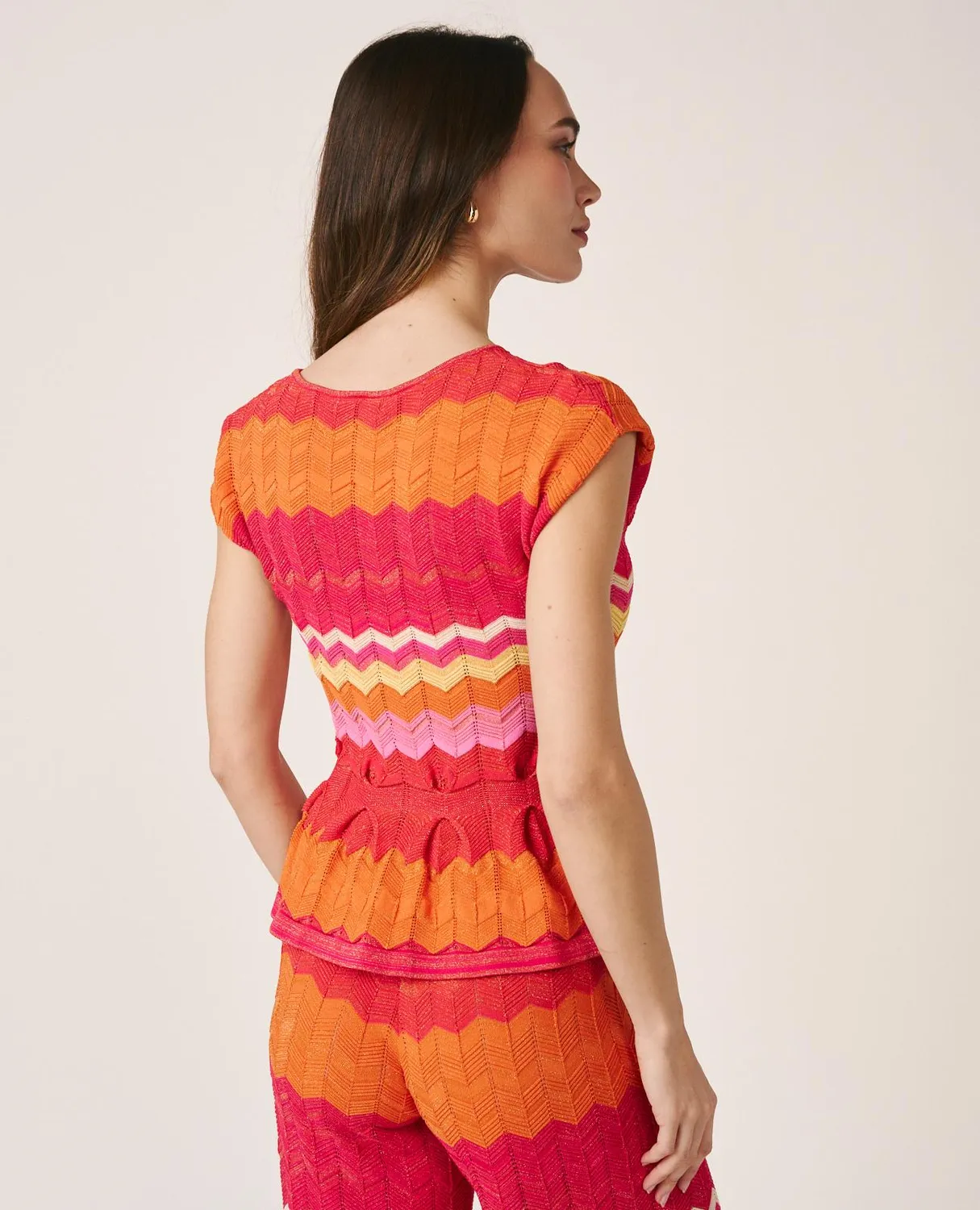 Alma en Pena V26CL0621 top maille géométrique fuchsia