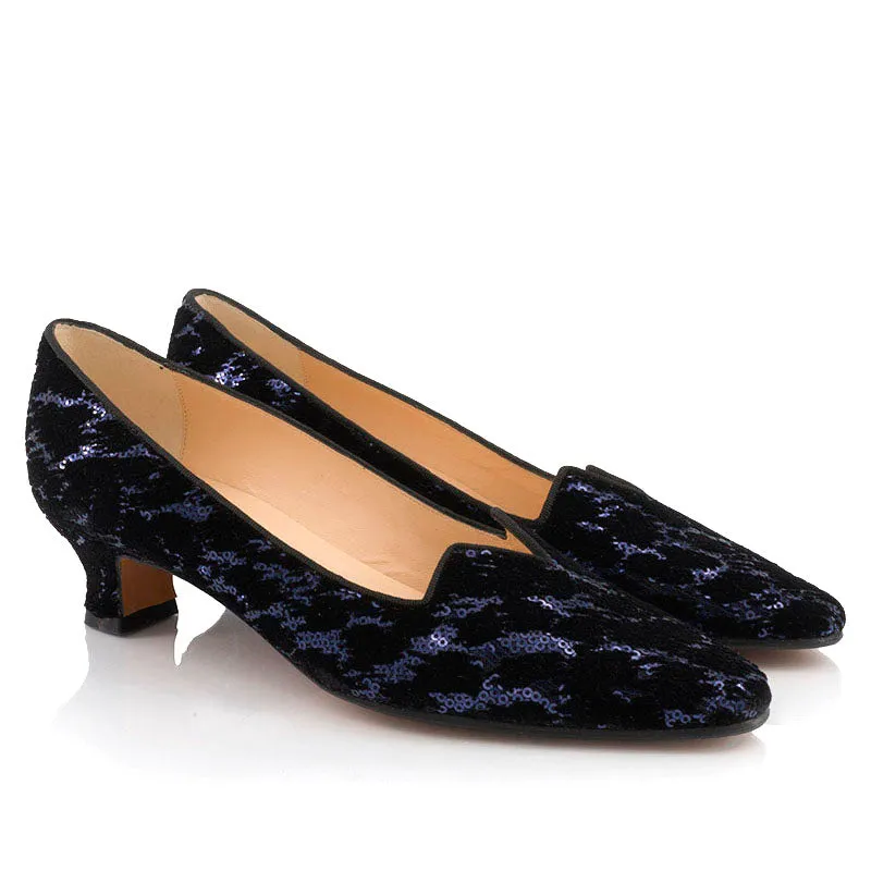 Bégum Paris Marquise escarpins velours noir paillettes talon 4 cm