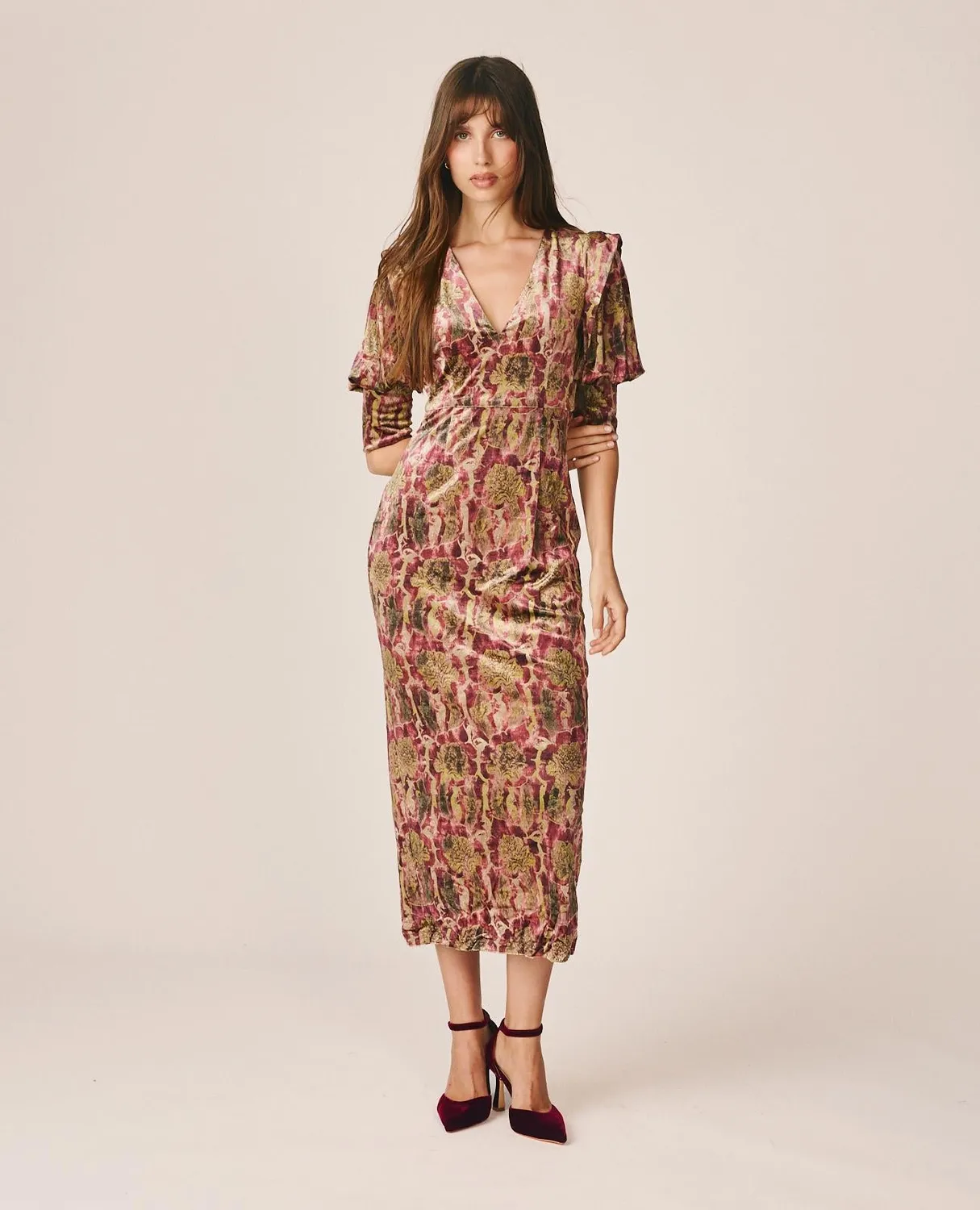 Alma en Pena I26CL0216 robe midi velours vert imprimé