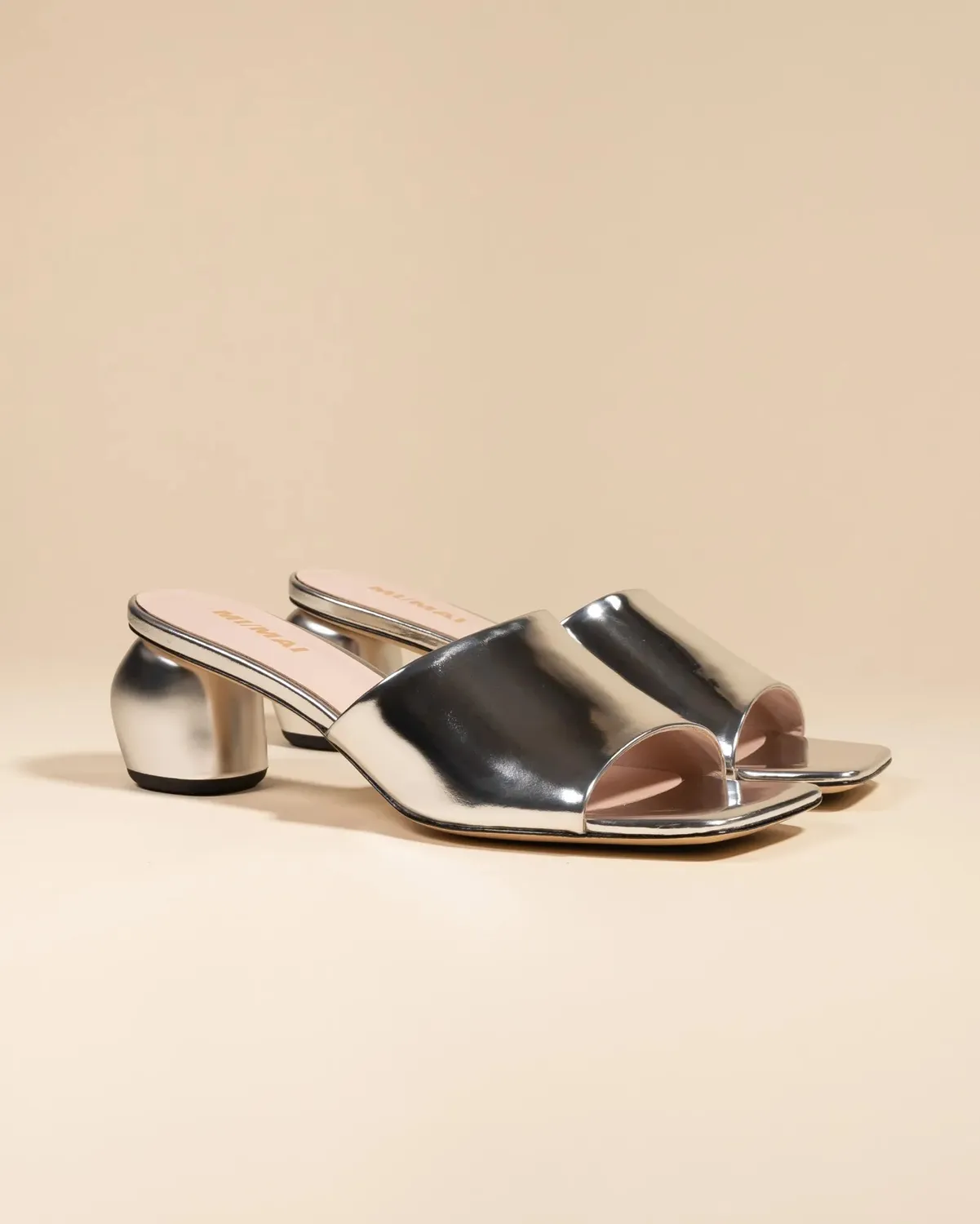 Mi/Mai Gemma Low Silver mules cuir argenté 5 cm