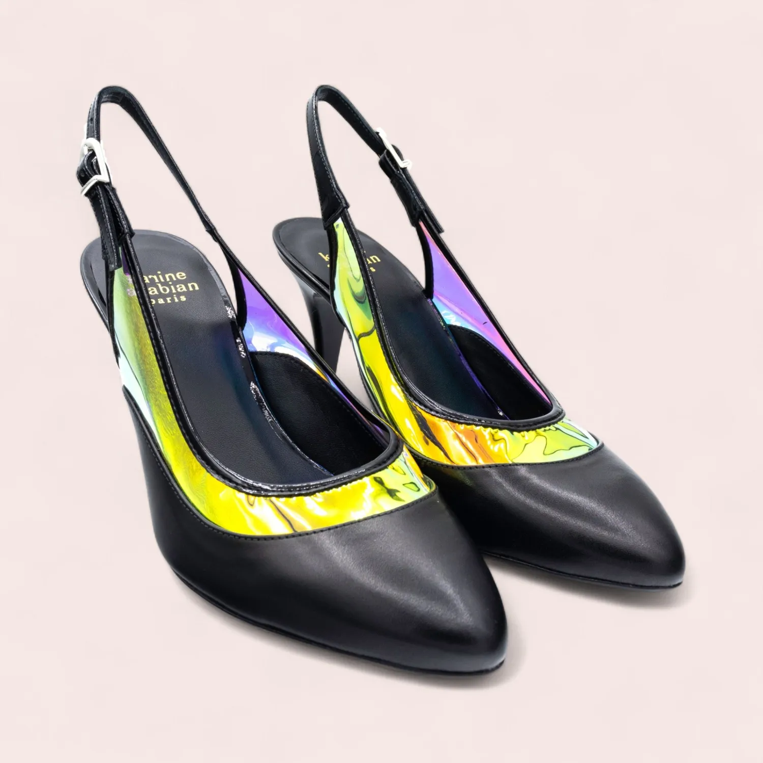 Karine Arabian ZILLY escarpin slingback noir cuir 70mm