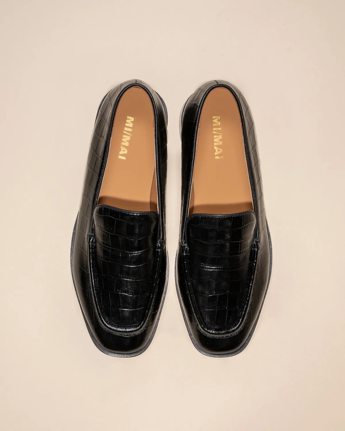 Mi/Mai Aalto Black Croc mocassins cuir noir croco