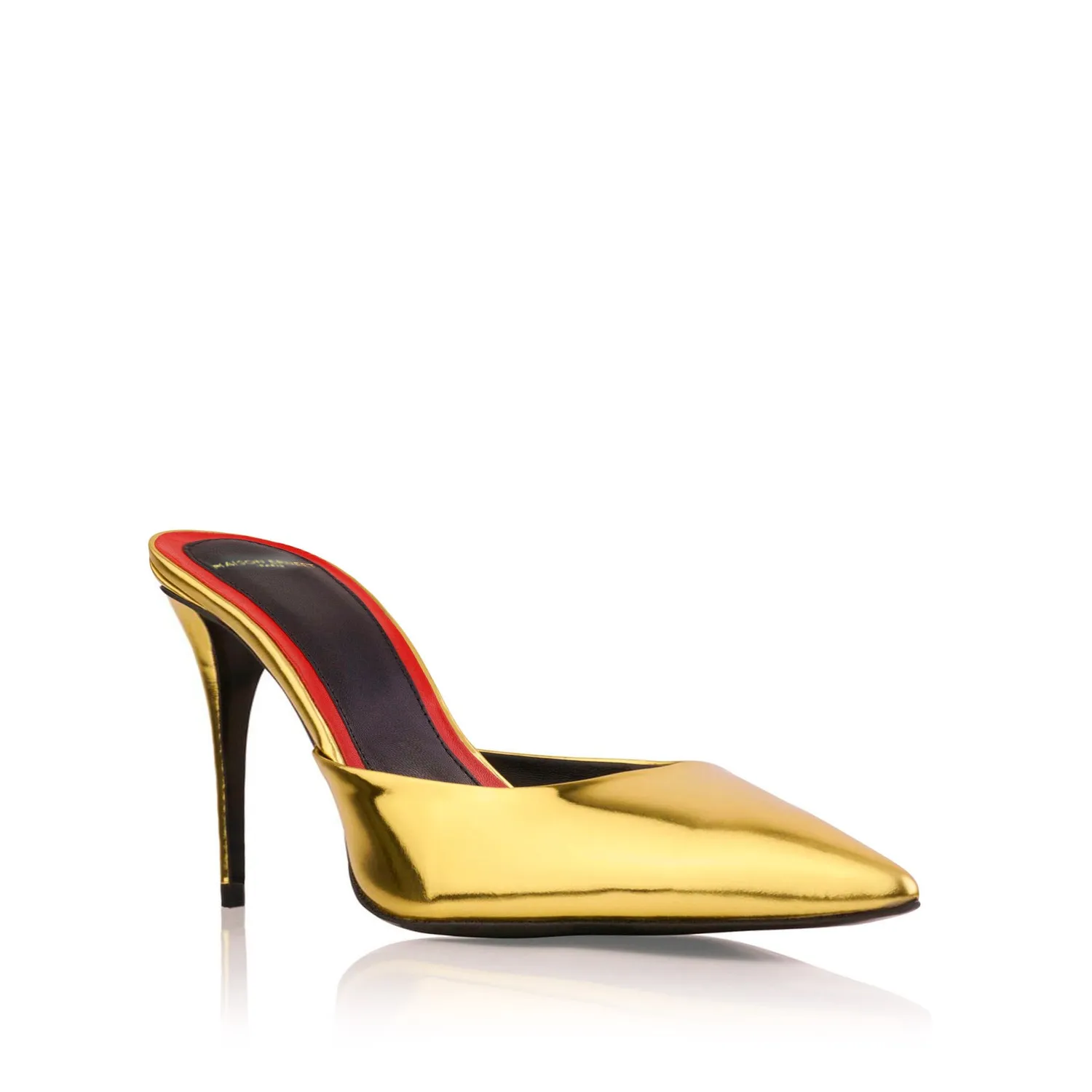 Maison Ernest Lux 85 mules or cuir miroir talon 8,5 cm