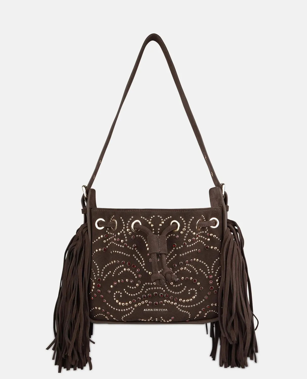 Alma en Pena BG215 sac cuir marron serraje clouté