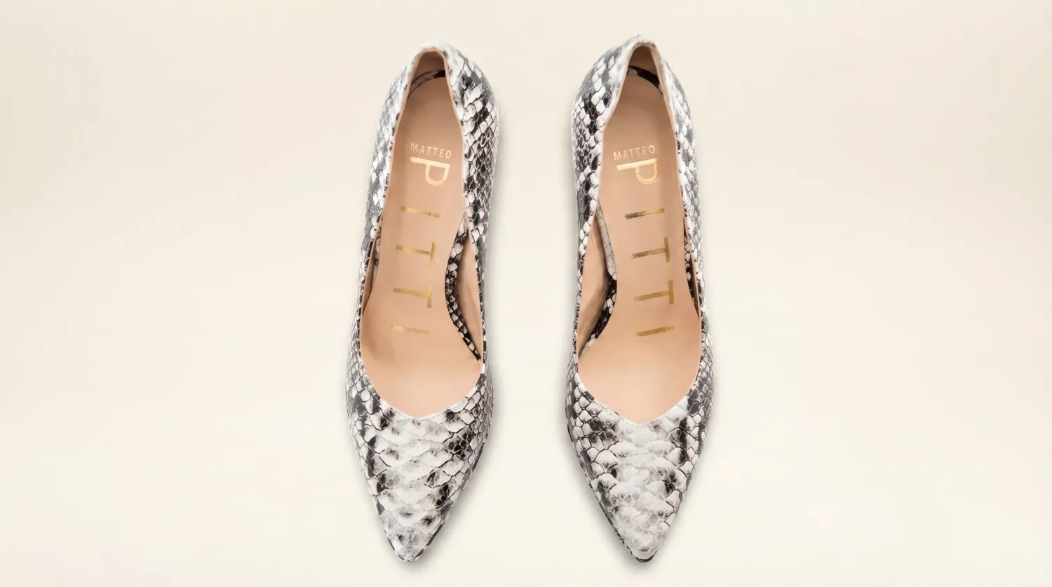 Matteo Pitti Bea escarpins piton gris blanc stiletto