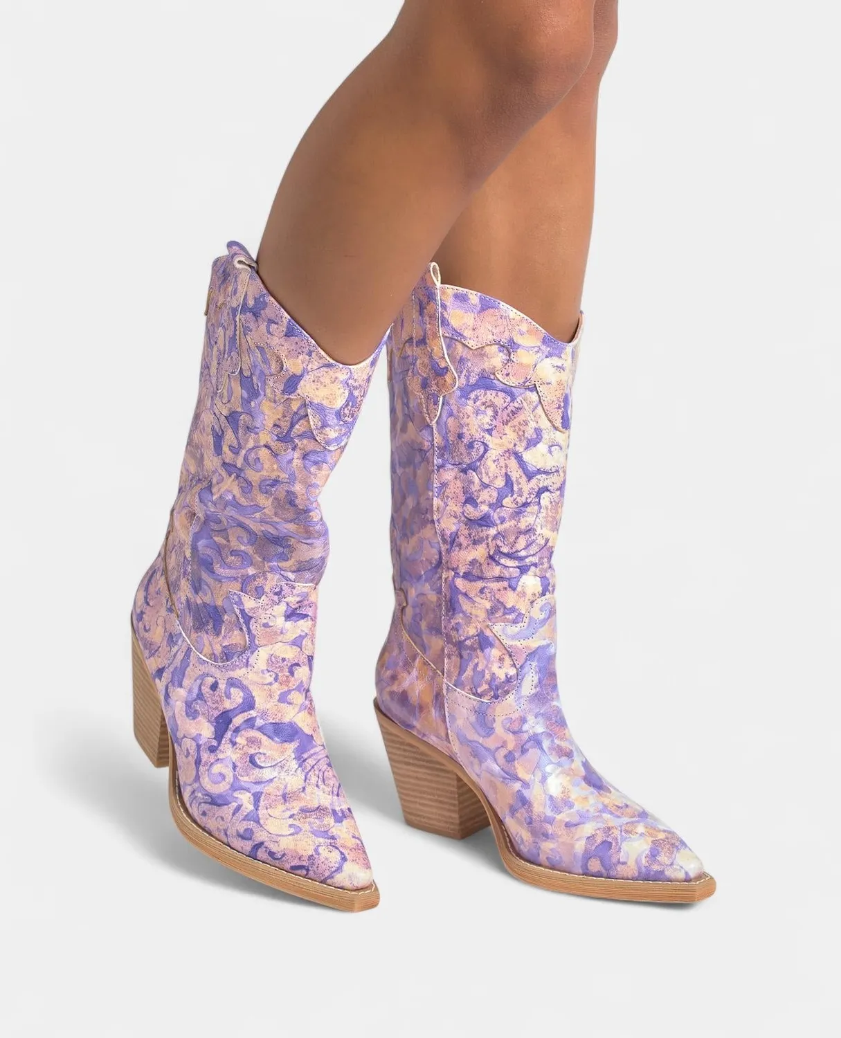 Alma en Pena V250131 botte cuir violet brodé 8 cm