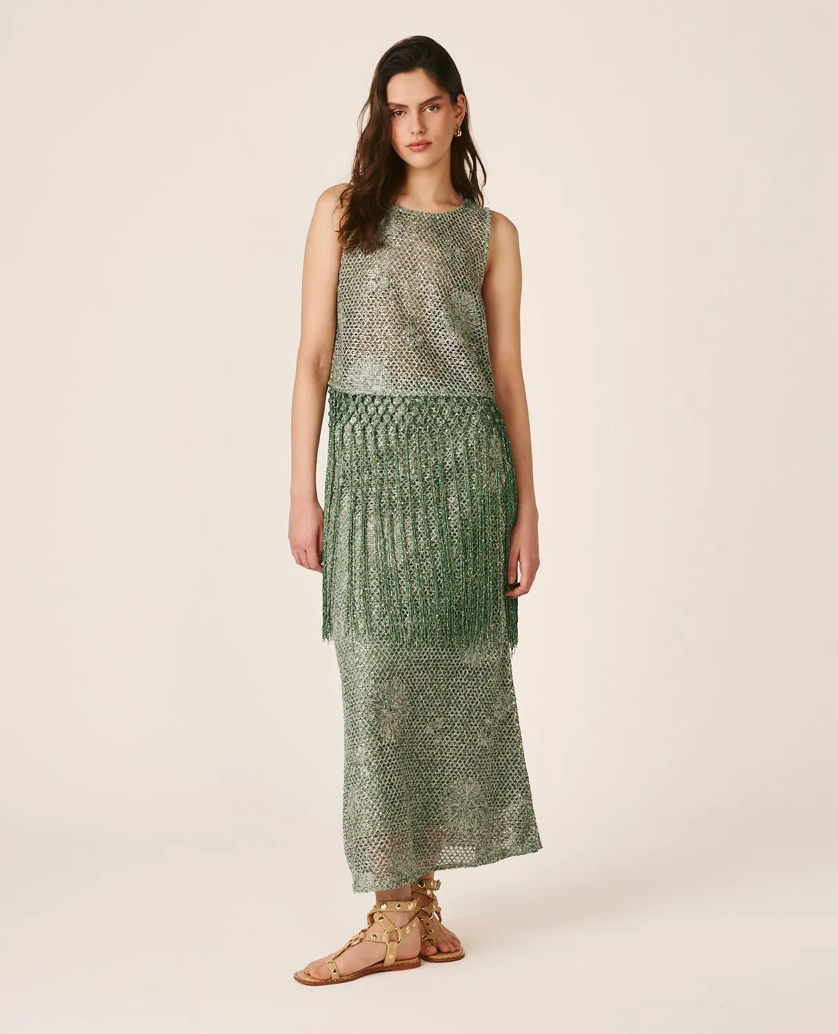 Alma en Pena V26CL0627 top vert franges sequins