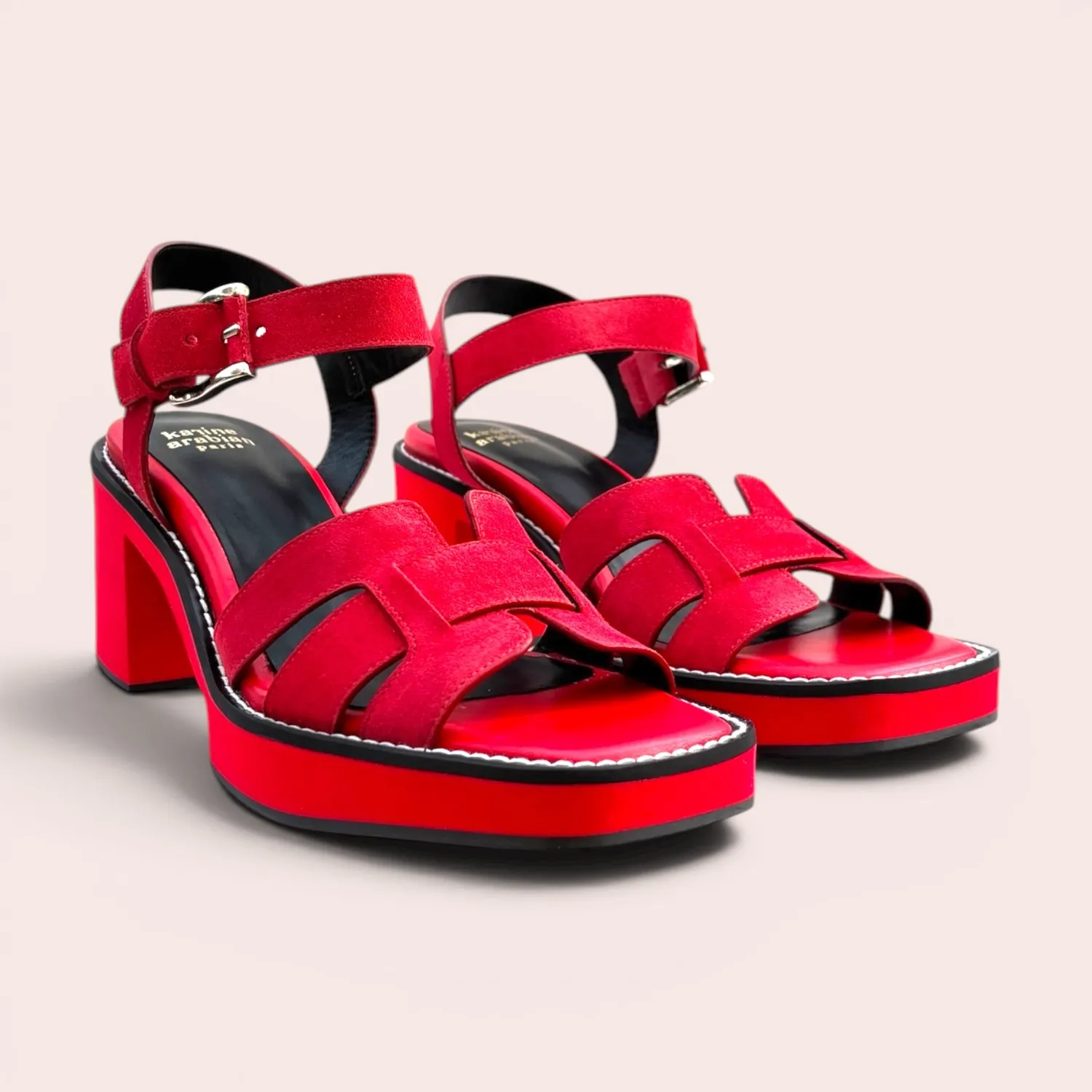 Karine Arabian Hayana sandales cuir rouge plateforme 65mm