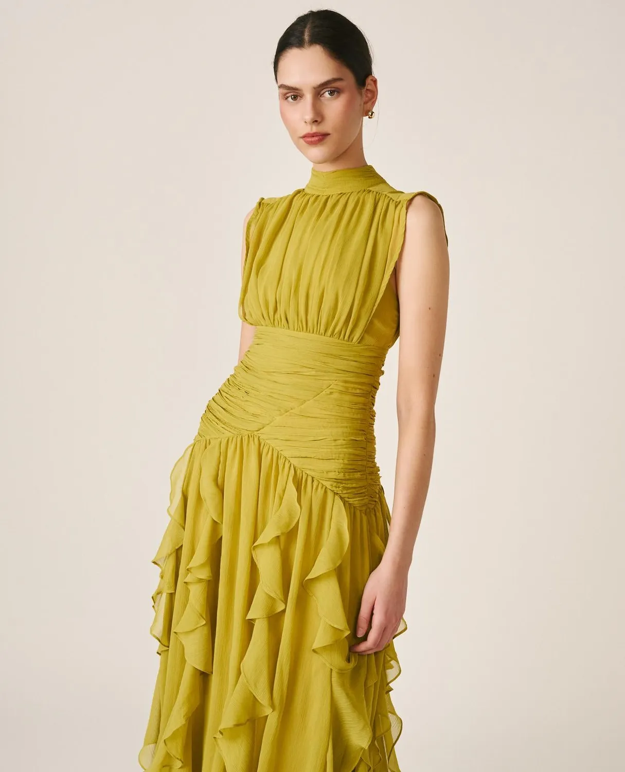 Alma en Pena V26CL0241 robe longue olive volants