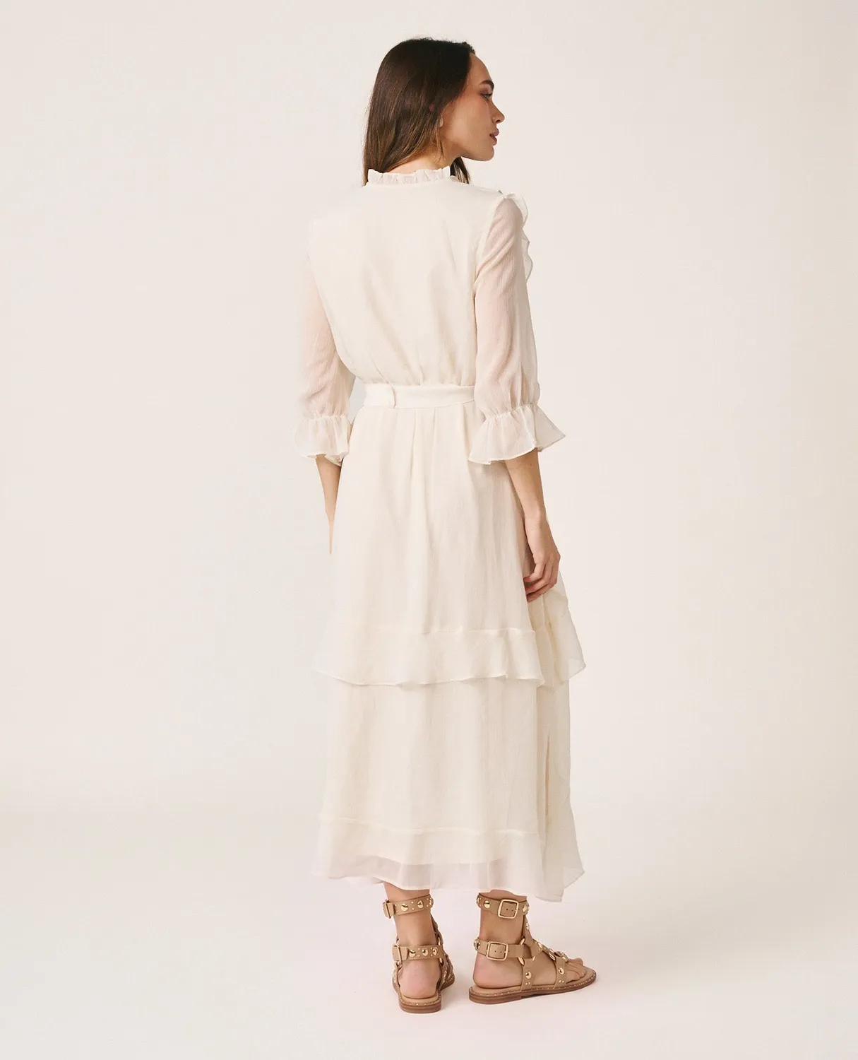 Alma en Pena V26CL0218 robe midi blanche volants