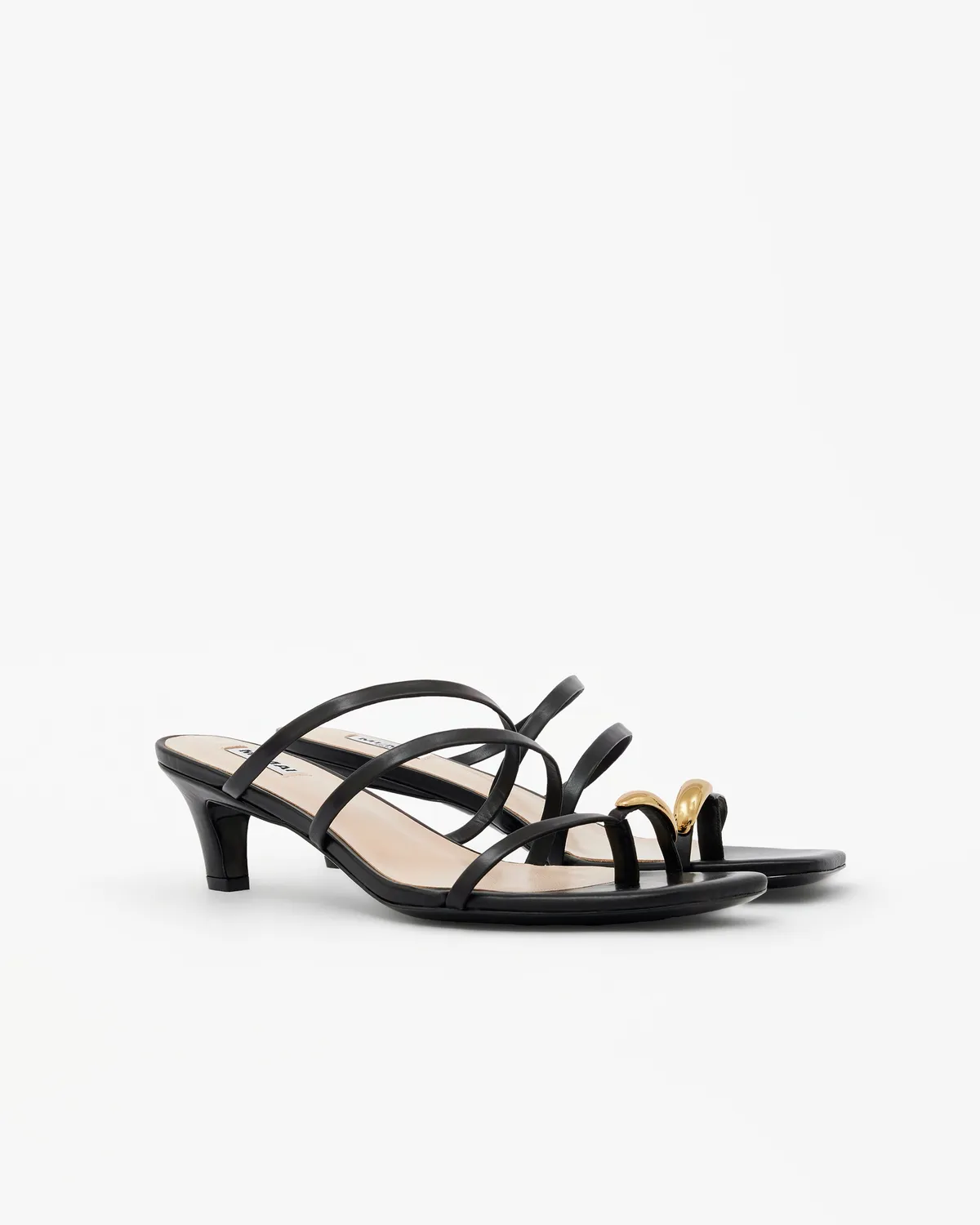 Mi/Mai Lima Black mules noires talon bas doré