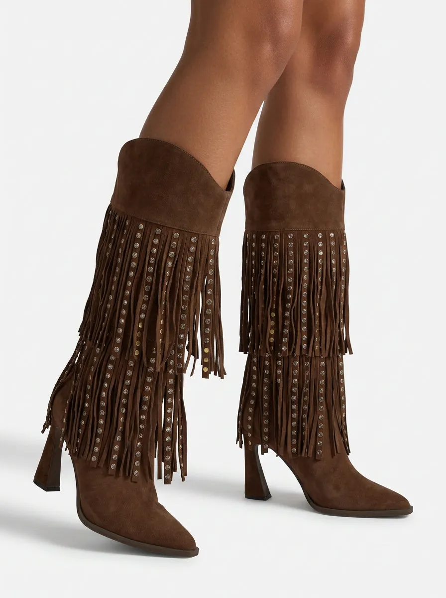 Alma en Pena I260443 bottes cowboy camel daim talon 9 cm