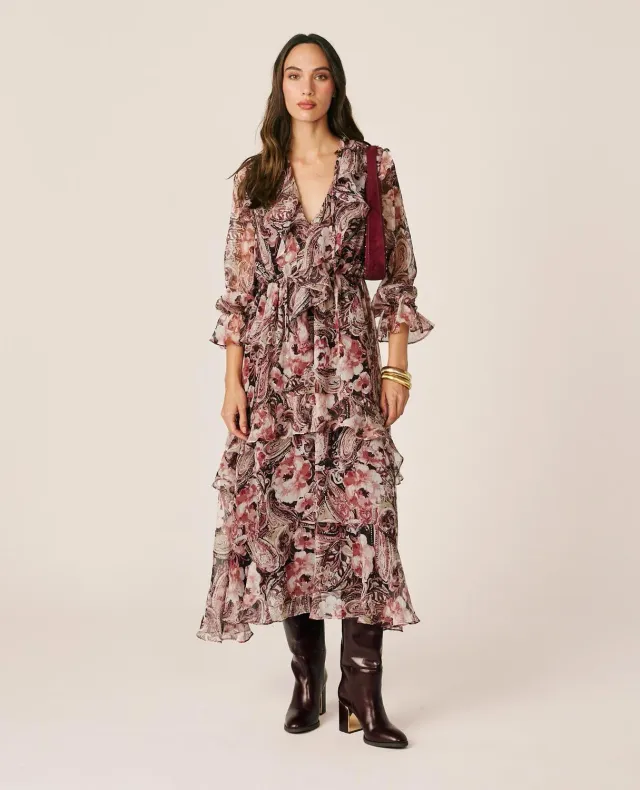 Alma en Pena I26CL0213 Robe Midi Gaze Florale Rose