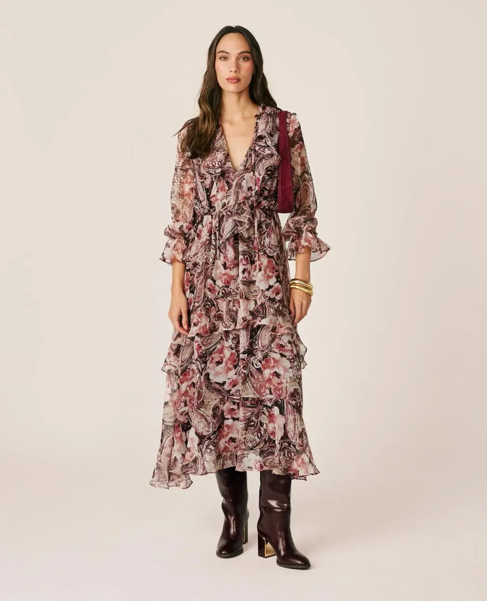 Alma en Pena I26CL0213 Robe Midi Gaze Florale Rose