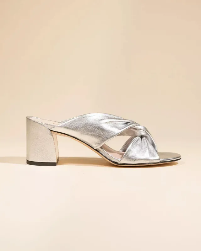 Mi/Mai Daria Silver mule argent cuir agneau talon bas