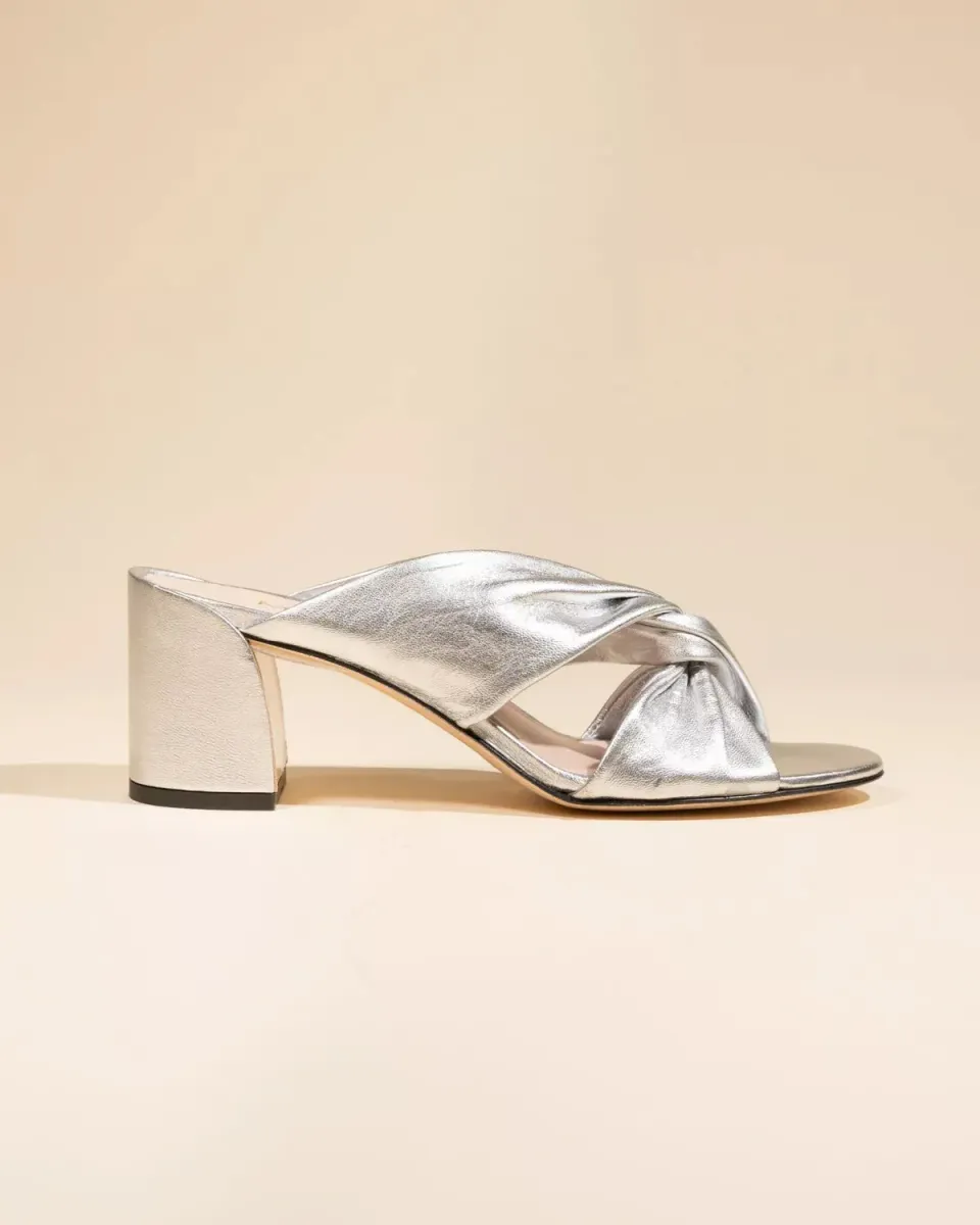 Mi/Mai Daria Silver mule argent cuir agneau talon bas