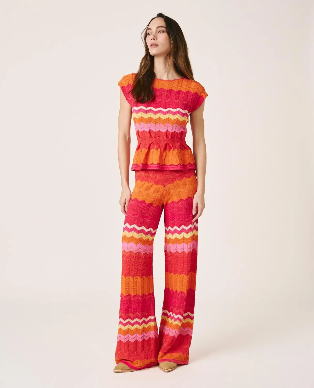 Alma en Pena V26CL0621 top maille géométrique fuchsia