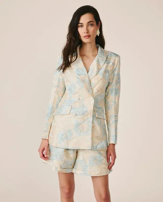 Alma en Pena V26CL1005 blazer fleuri bleu coton