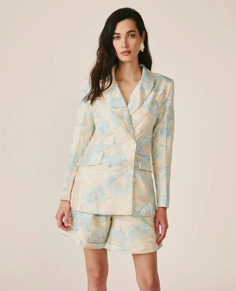 Alma en Pena V26CL1005 blazer fleuri bleu coton