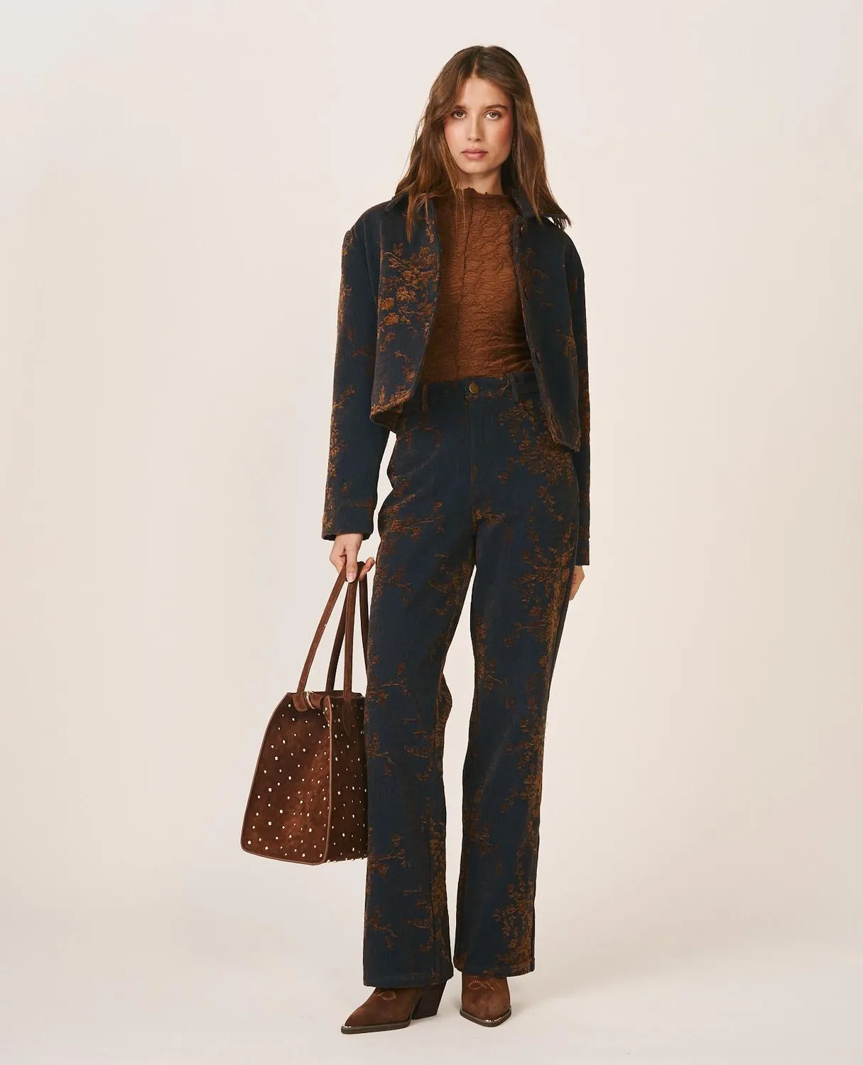Alma en Pena I26CL1106 veste jean indigo denim floral