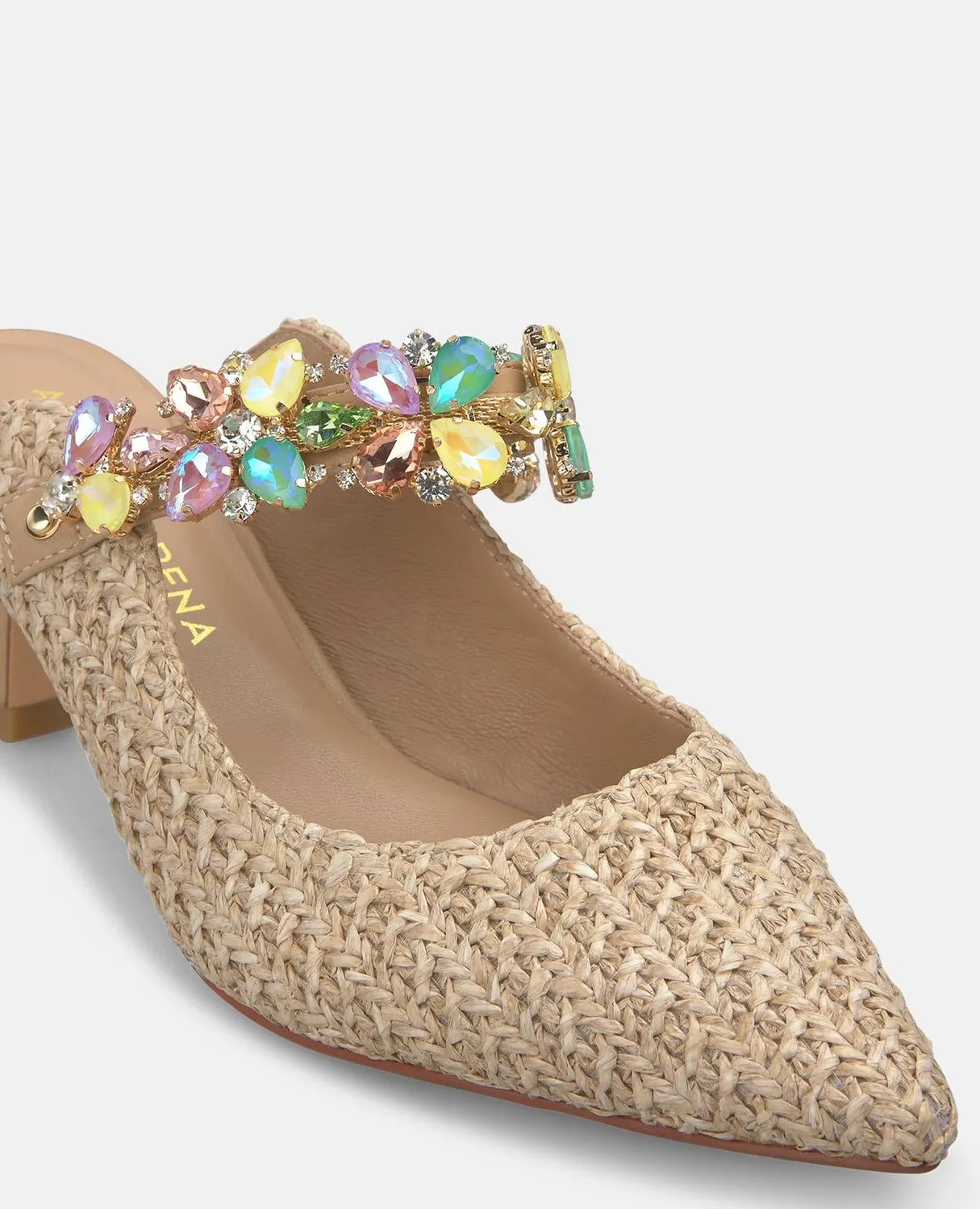 Alma en Pena V262204 mules sable raphia strass