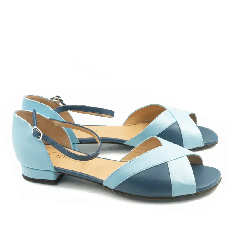 Bégum Paris Nougat sandales bleu bicolore talon plat