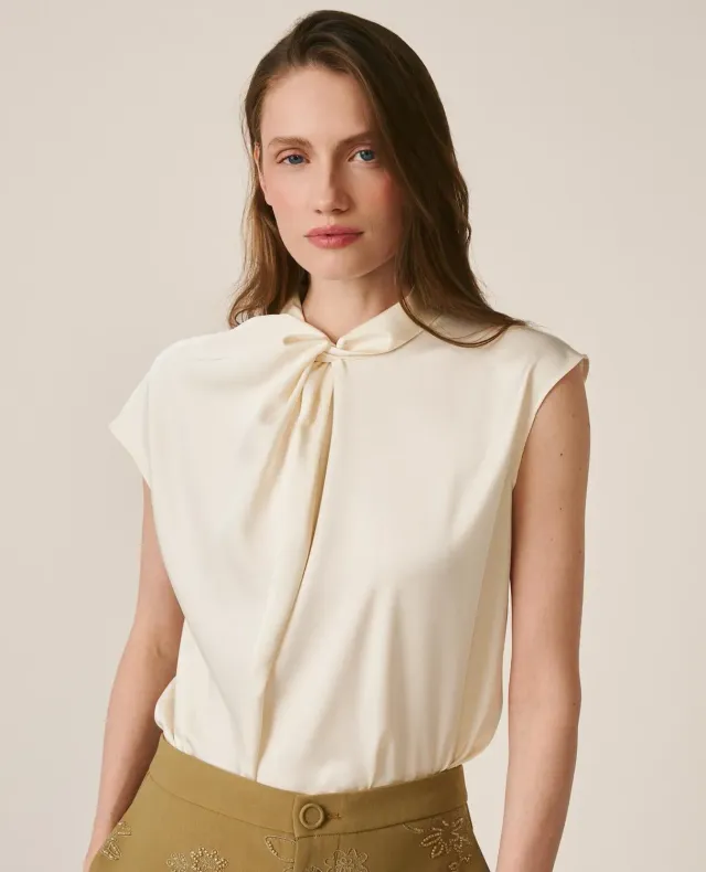 Alma en Pena V26CL0516 blouse satin blanche sans manches